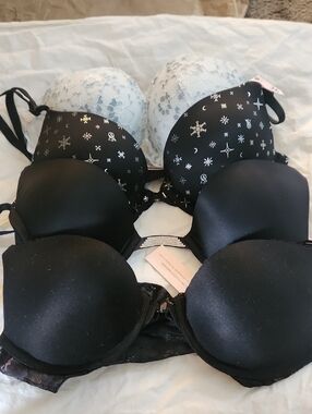 Victoria's Secret Black & White Mixed Lace and Printed Push-Up Bras